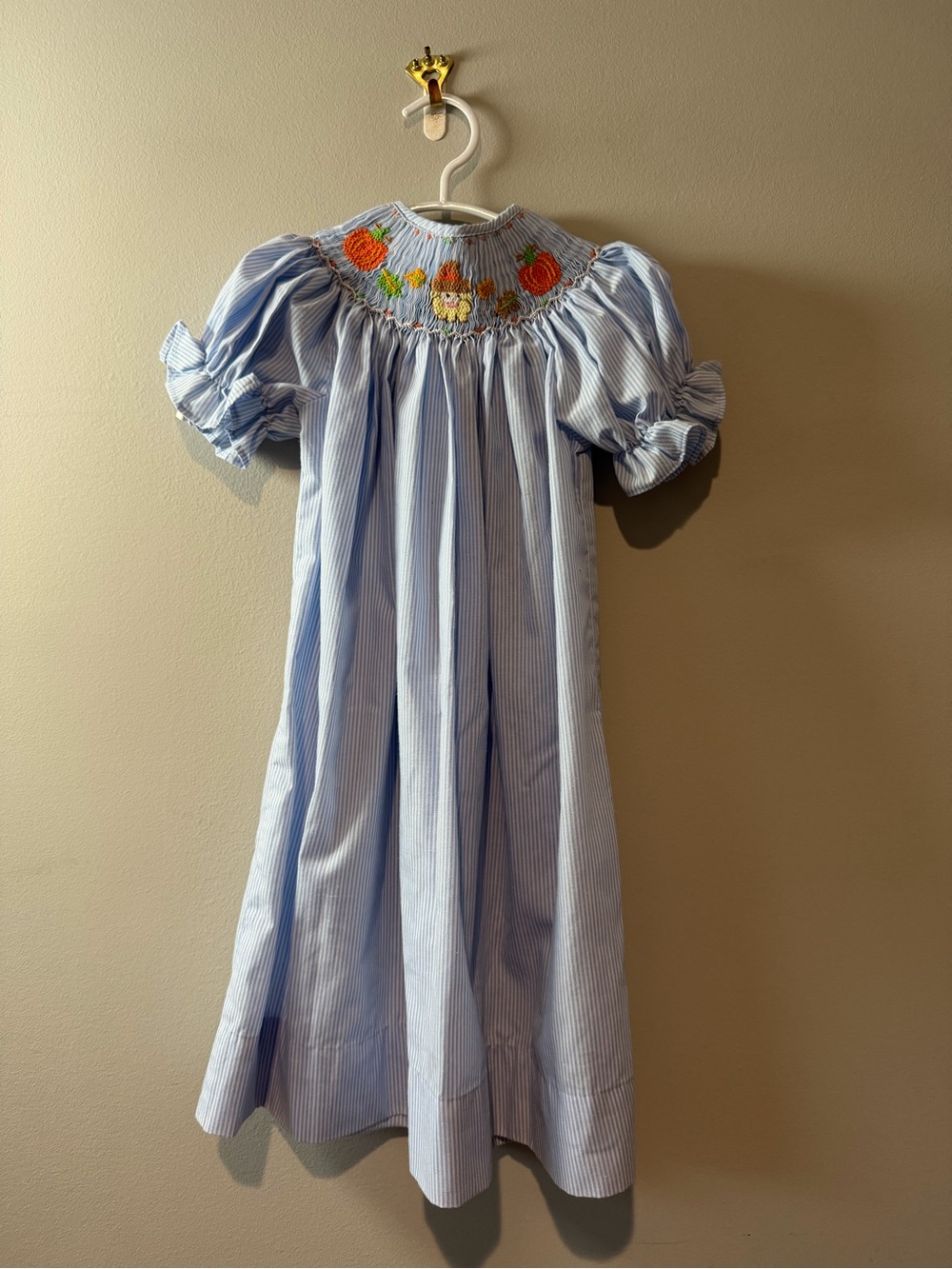 Blue Smocked Pumpkin Girls Bishop Dress Size 3T